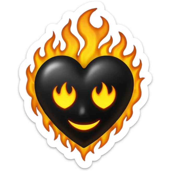 A dark black heart with glowing black flames rising smoothly, giving a mysterious and powerful feel. Transparent background, simple emoji style with a dramatic touch. sticker