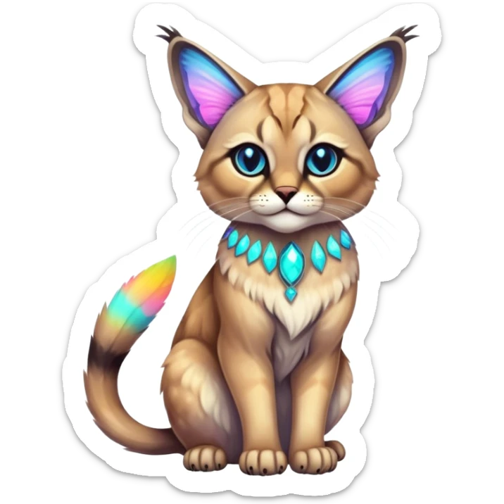 Colorful Neon exotic iridescent tropical shiny Fantasy-Siamese-Bobcat-Caracal-Moth-Scottish-Fold-feline-Fakémon-feline-hybrid (full body) sticker