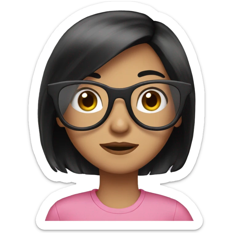Girl long black hair with glasses pink shirt  sticker