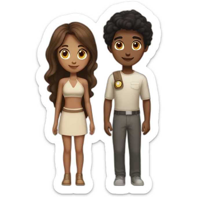 couple on mars girl has brown hair and white tan boy has black hair and white tan sticker