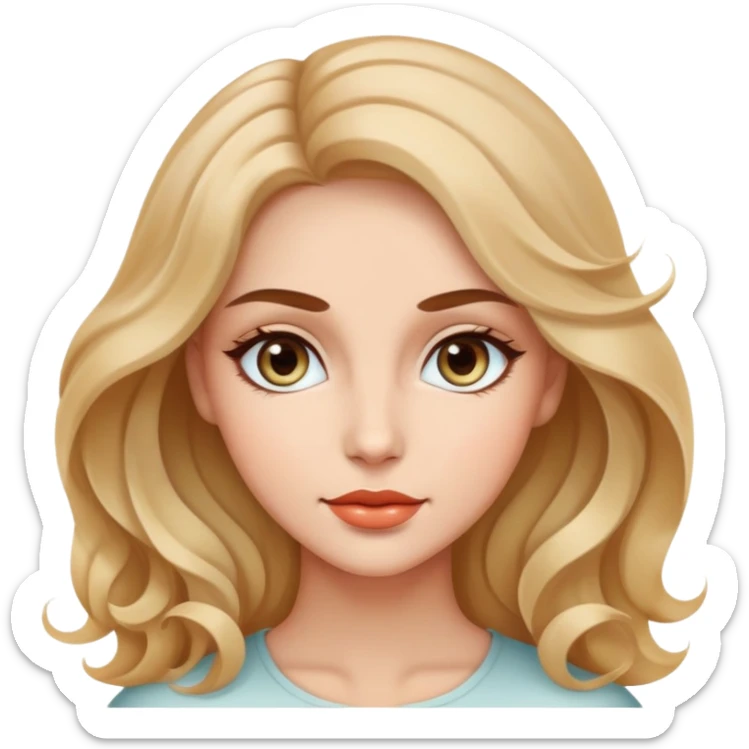 A beautiful woman with bright, expressive eyes, soft waves of hair, and a serene expression that exudes elegance and charm sticker