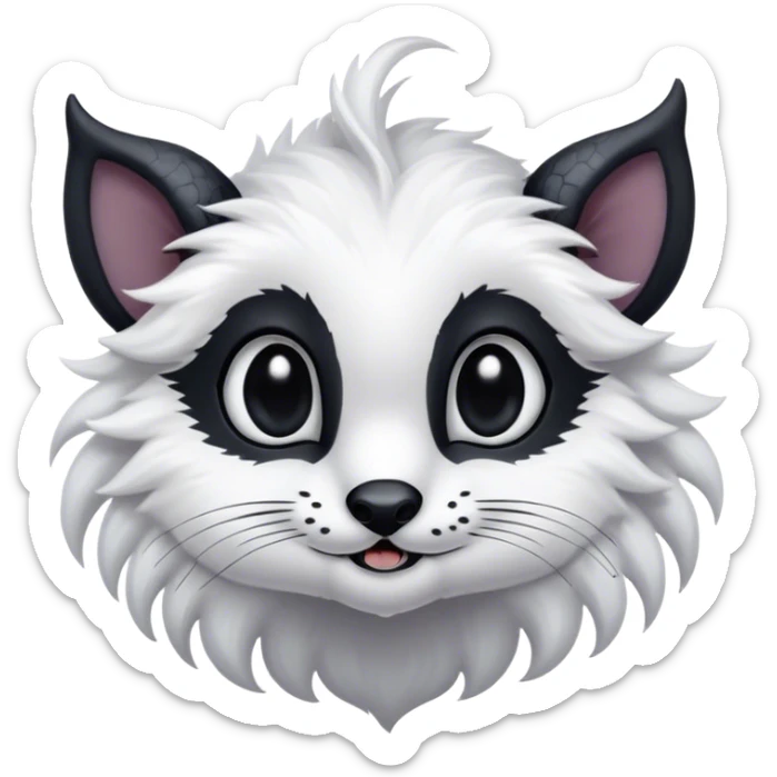 Absol-Umbreon-fantasy creature, nostril holes, black ears, no Scapha, black long scaly tail, big eyes, black eyes, white fur, black claws, cute, adorable sticker