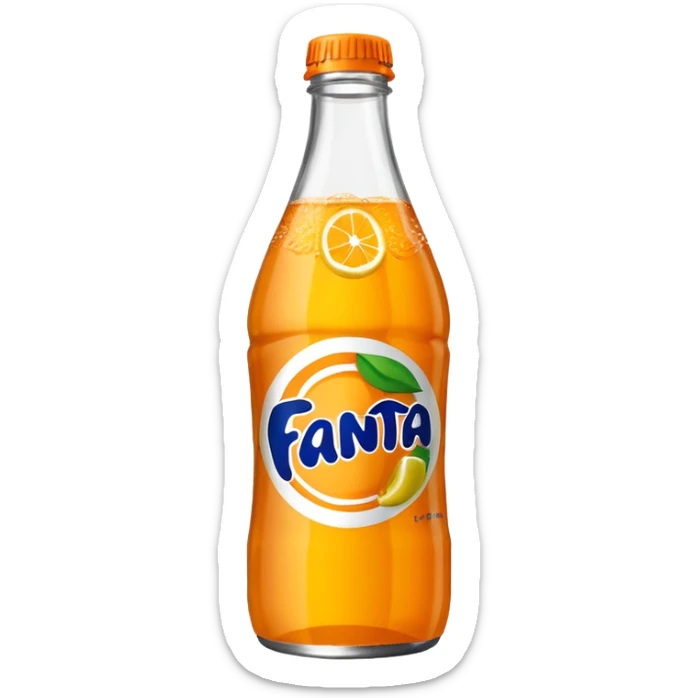 Una botella de cristal con el logo de Fanta con Fanta de limón dentro de color amarillo sticker