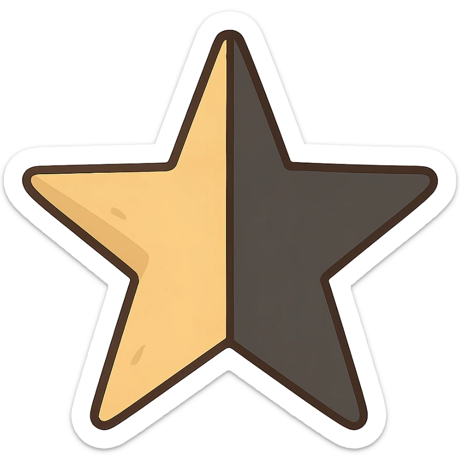 half golden and half black star, split vertically sticker