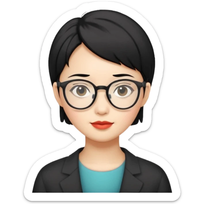 Chinese woman with very short black hair and glasses sticker