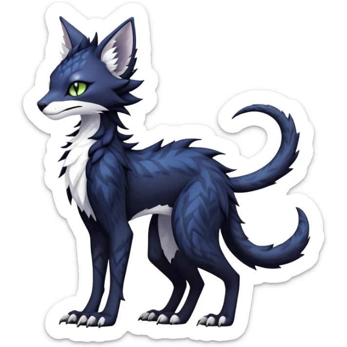 Kawaii dark edgy fantasy feline-vernid-sergal-fursona animal creature with a tufted tail full body with intricate markings  sticker