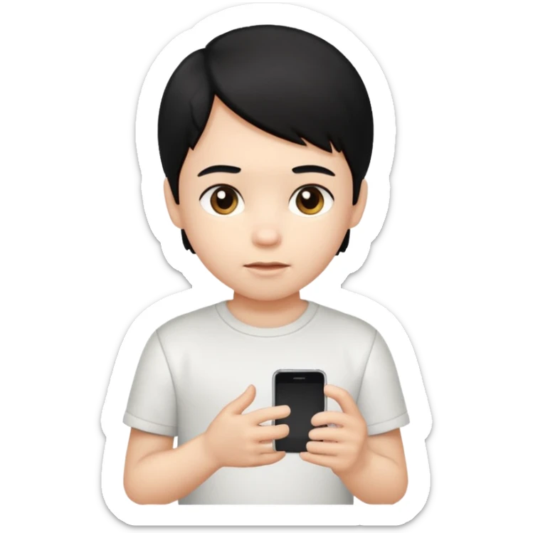 un niño de entre 3 - 10 años jugando con su celular (pelo negro y polo blanco) sticker