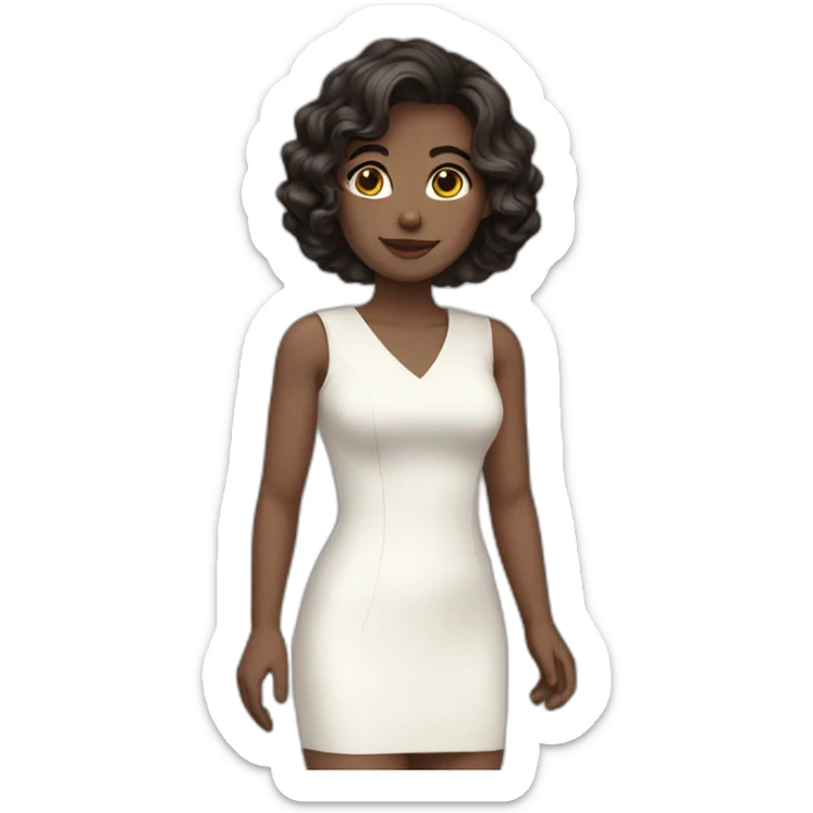 Woman short wavy short dark hair white dress fair skin sticker