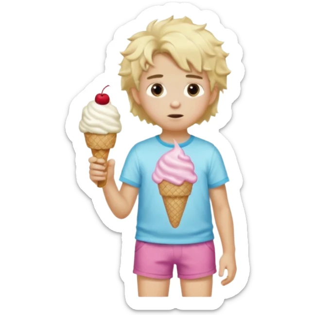 blonde kid with fluffy hair wearing ice cream shorts saying 67 sticker