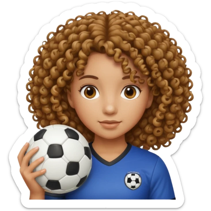 Chica con cabello rizado y con una pelota de futbol en las manos sticker