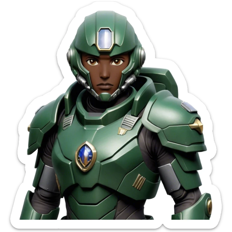 Cinematic Realistic StarCraft Terran Marine Portrait, head tilted epicly and inquisitively, showcasing a commanding presence and battle-hardened spirit. His steely gaze, set against intricately engineered tactical armor in dark green and grey, is rendered with lifelike clarity and dramatic lighting, high shine, epic and awe-inspiring, embodying the futuristic valor of a Terran warrior. sticker