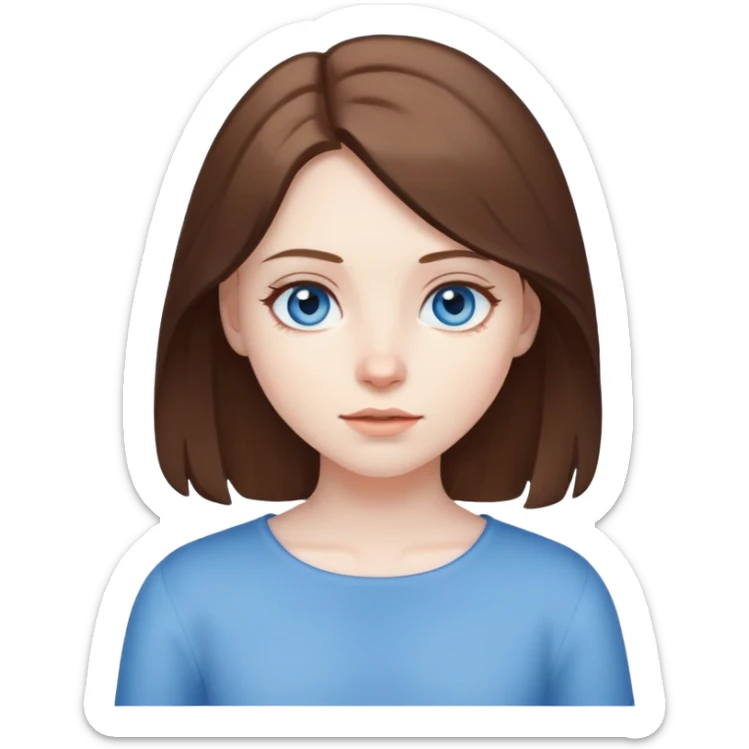 girl with pale skin, blue eyes, and shoulder length brown hair sticker