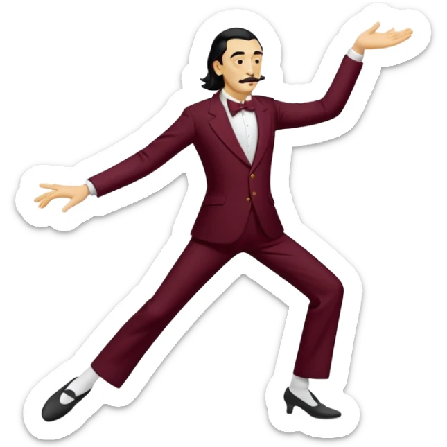 the word "DALI" written in white on a bordeaux red background, where the letters are dancing sticker