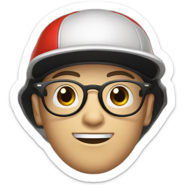 ball pale skin with a red cap with a black brim no mouth round glasses sticker