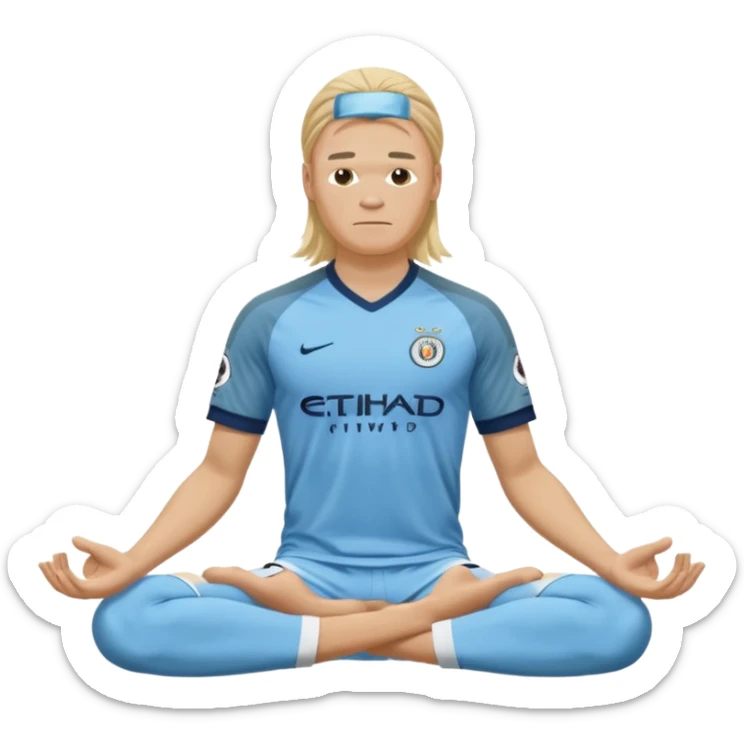 Erling Haaland long hair doing the lotus Manchester city  sticker