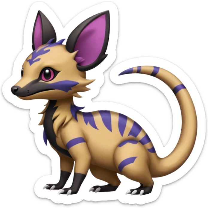 Rare epic aesthetic colorful Salandit-Noibat-Eevee-Civet-species-Fakemon-hybrid-creature, with markings, full body sticker