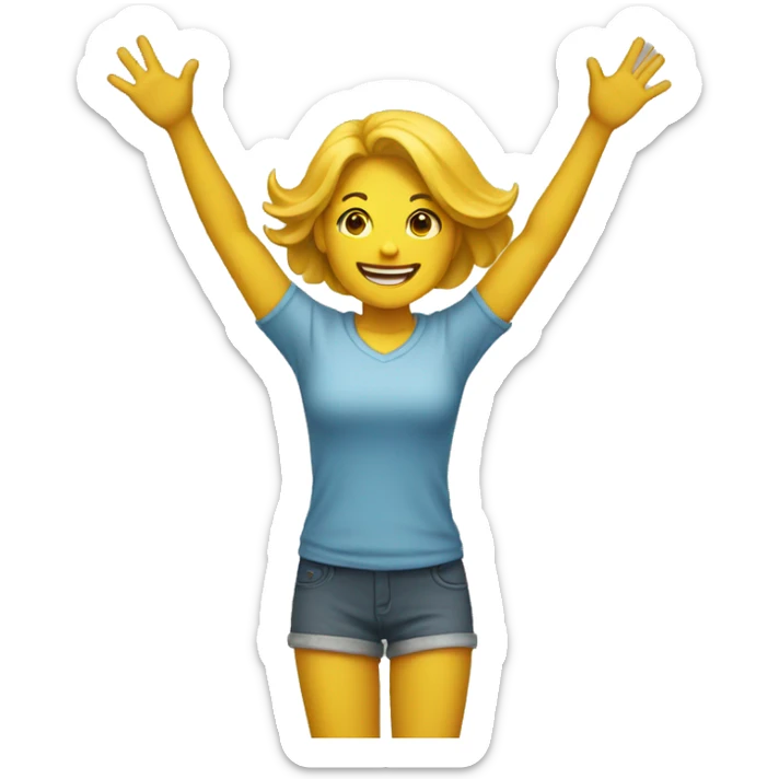  Woman with yellow skin and legs raising both arms in the air sticker