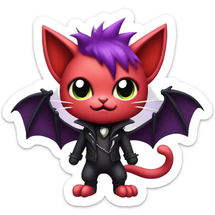 cute edgy kawaii Black punk red purple bat-cat Pokémon full body sticker