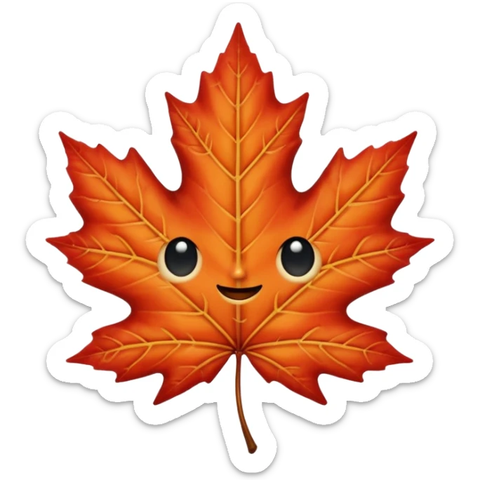 emoji, feuille d'érable couleur vermeille, deux yeux ronds noirs brillants sticker