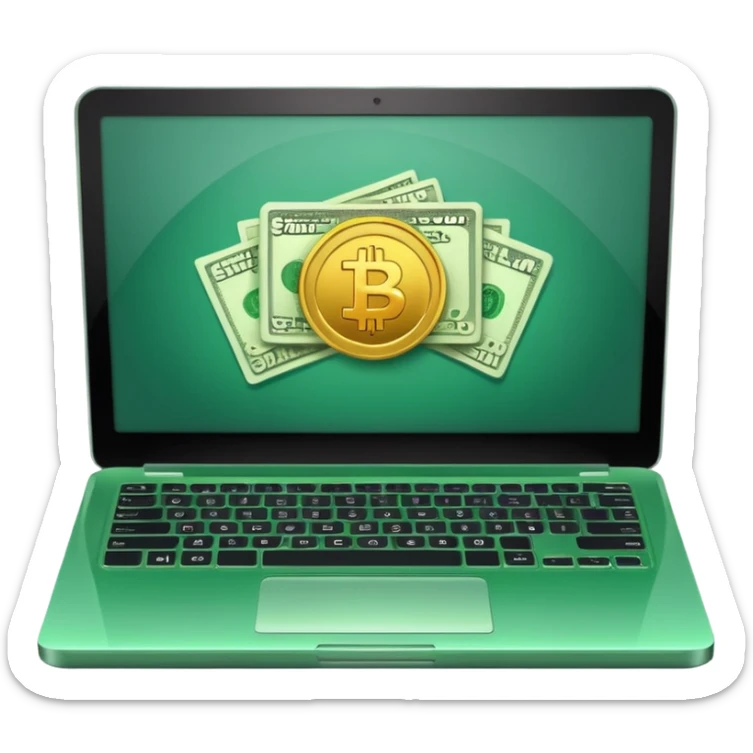 green laptop with black friday deals with coins and money tab open on it sticker