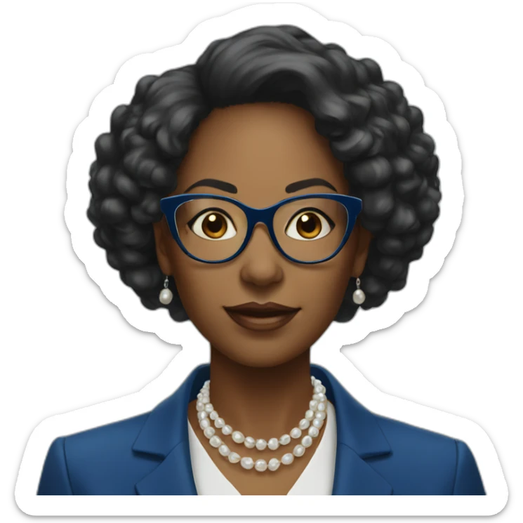 black woman ceo, glasses, blue blazer, pearl necklace sticker