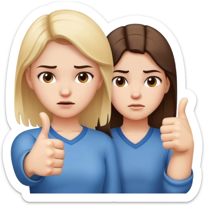 Girl with one hand giving thumbs up and the other hand giving thumbs down, showing mixed feelings, conflicted expression sticker