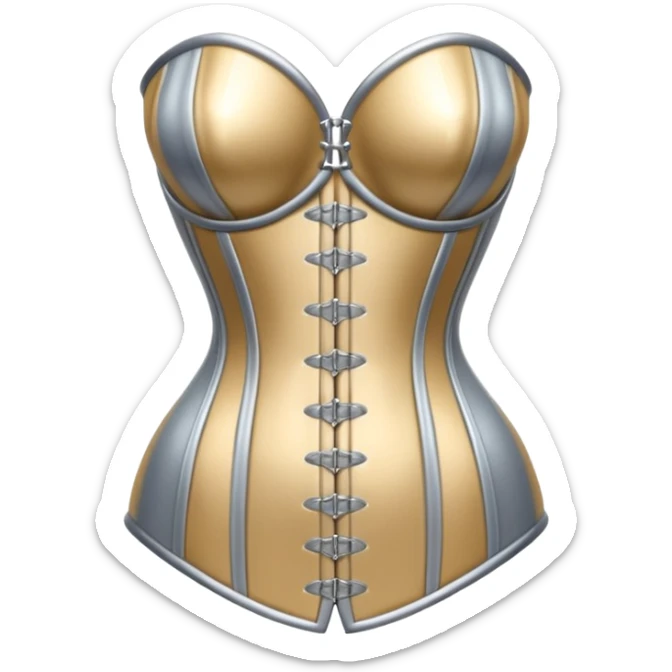 A luxury corset emoji made of silver chrome, smooth metallic curves, minimal fashion silhouette, glossy reflections, sensual high-end aesthetic, iOS emoji style, centered, clean white background sticker