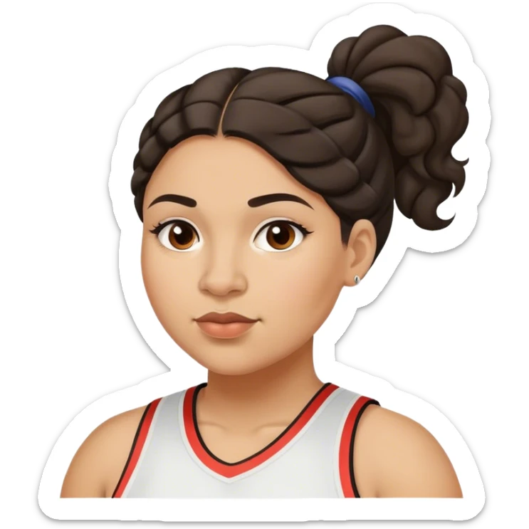  plus size light skin latino women basketball player with wavy dark hair in pony tail flat wide nose  sticker