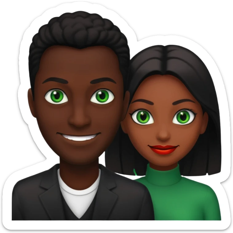 two evil persons (male and female) with devilish smile and black face and green eyes sticker