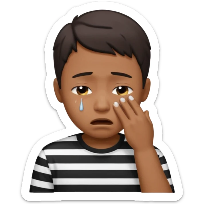 Tişörtü siyah beyaz çizgili ağlayan çocuk erkek sticker