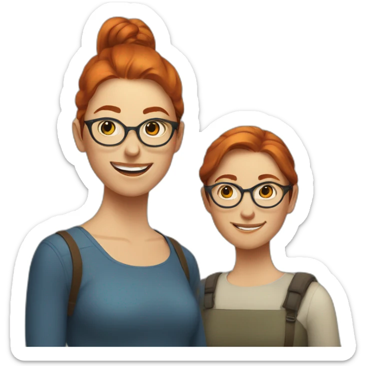 two nordic women designers being jolly, one with reddish hair, a ponytail and no glasses and the other with dark brown, medium short hair and glasses sticker