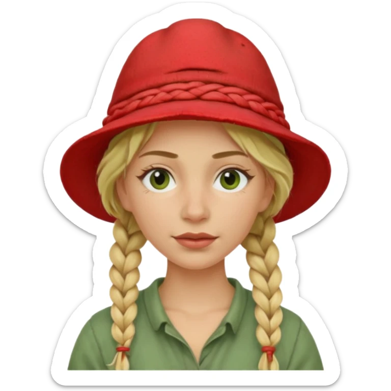 messy green clay mask and red tourist hat blond braided woman sticker
