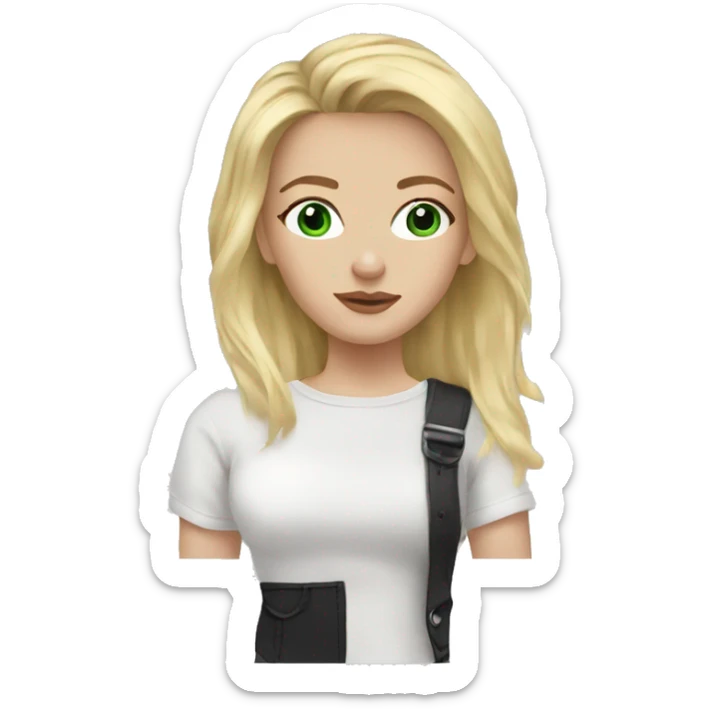 blonde hair girl, green eyes, black lashes, white top, baggy jeans  sticker