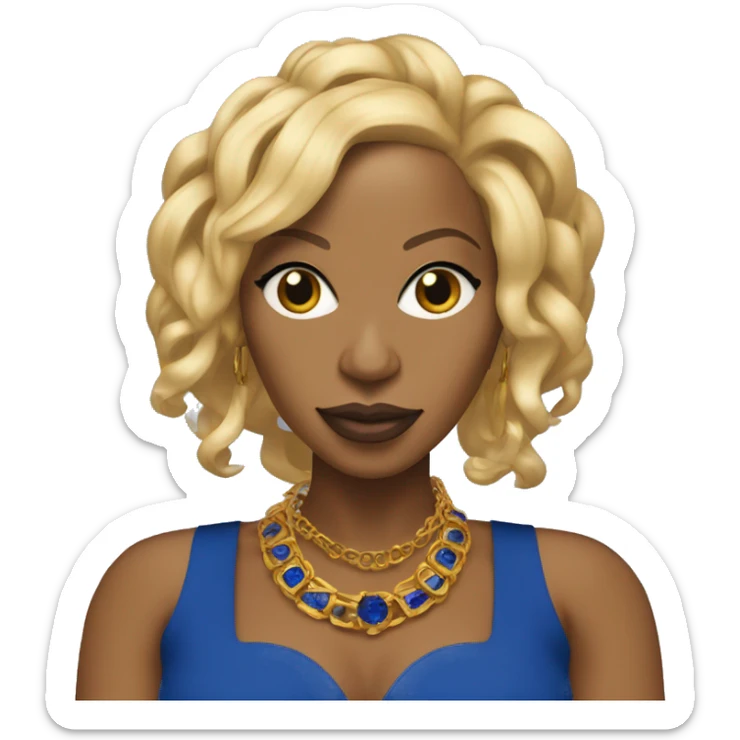 Mary j blige with blue and gold locs wearing a royal blue and gold dress  sticker