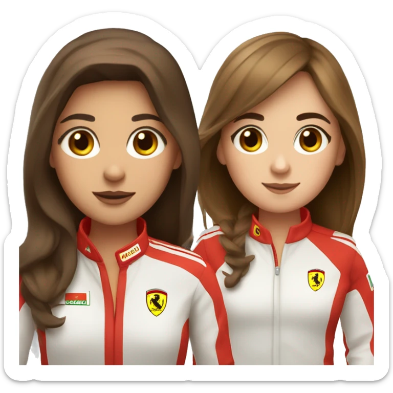 two girls with brown hair and eyes who are f1 ferrari fans sticker