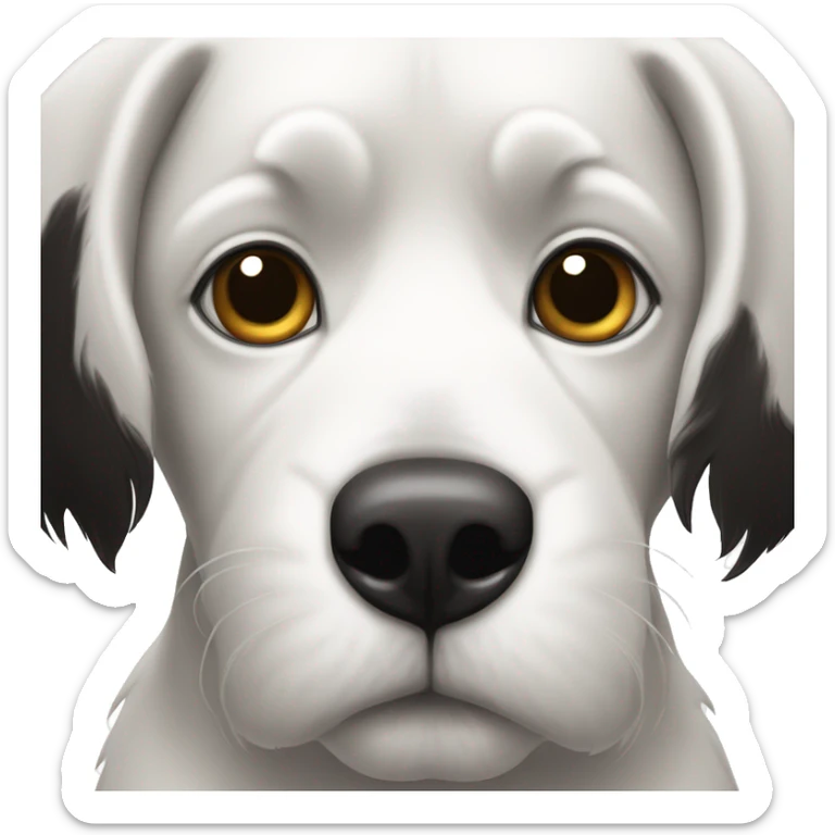 Un perro blanco y negro con el pelo desordenado y algo pequeño con los ojos marrón oscuro  sticker