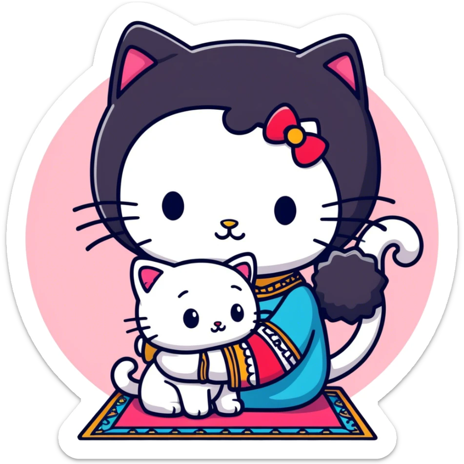 Hello kitty giving a kiss to a marocan boy with long curly hair  sticker