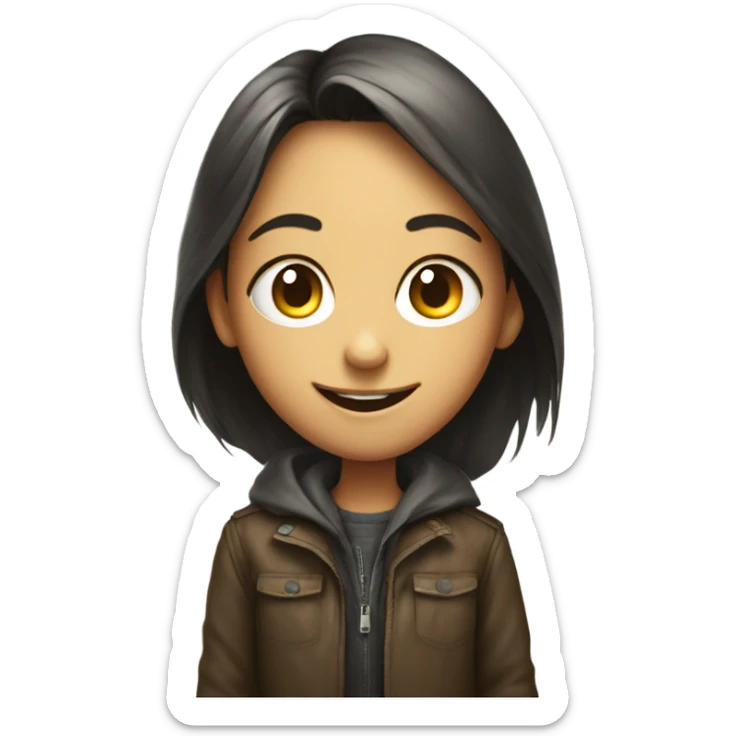 smiling greed eyed girl with boy in jacket sticker