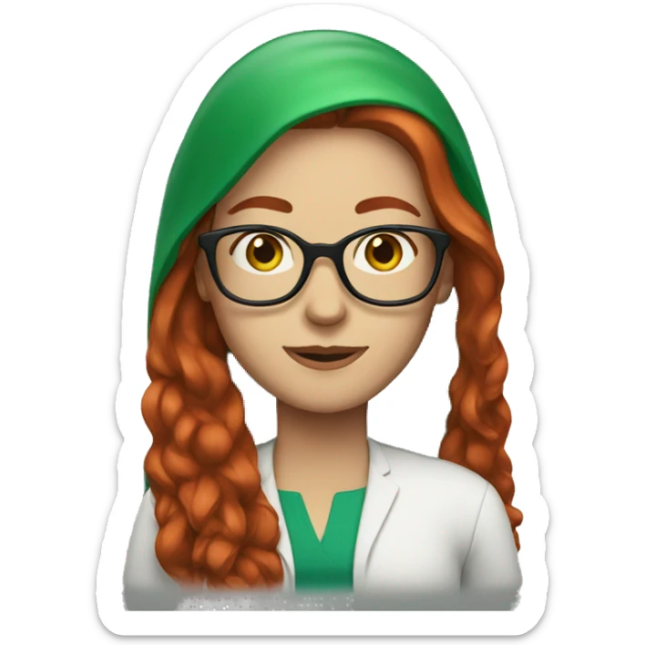 woman with long red hair and green eyes and glasses sticker