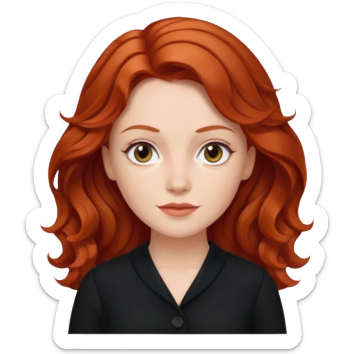 Julia Grant from Summer of Fear with medium red wavy hair, black outfit sticker