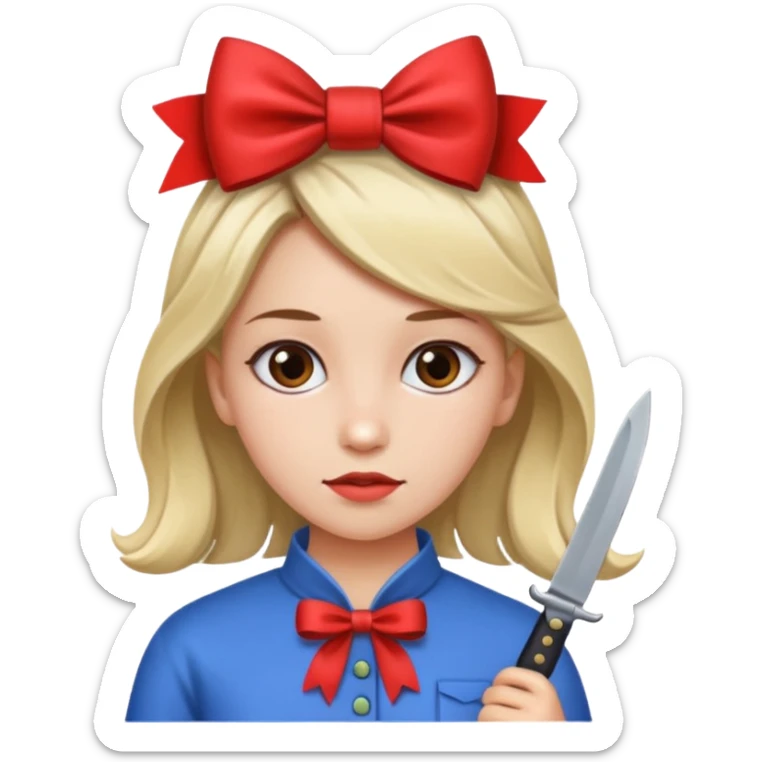Photo of a killer girl with a knife and a graphic bow in her hair sticker