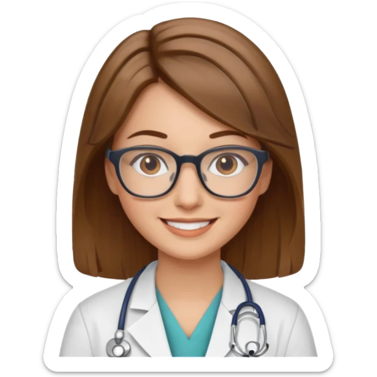 doctor woman with brown hair with blonde highlights, she has glasses sticker