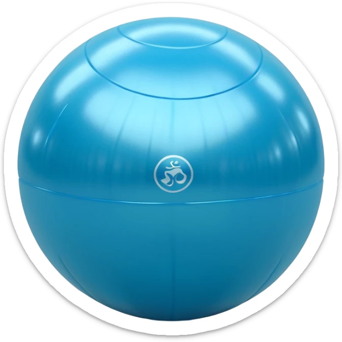 3D render of Yoga Ball made of shiny inflatable vinyl, visible seam lines, air valve, highly reflective plastic texture, pool toy aesthetic. sticker