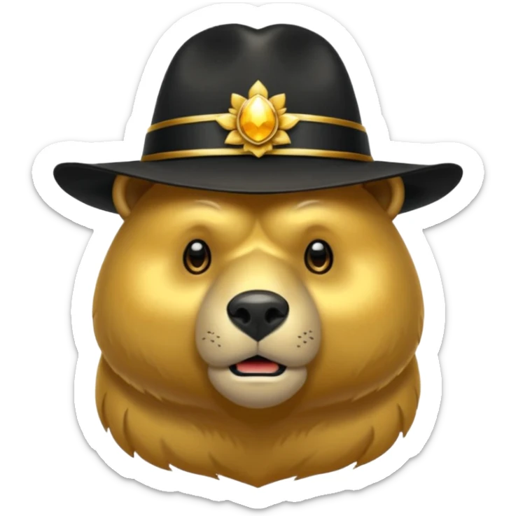 Oso dorado con sombrero negro  elegante y moño negro triste animatronico sticker