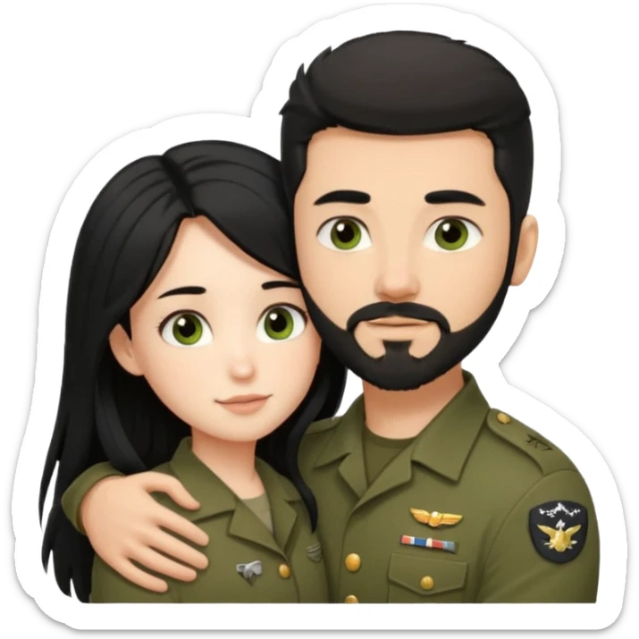 Emoji of me and boyfriend hugging , I’m black hair long dreamy eyes cute and he’s dark brown military hair style eyes light brown greenish and have goatee beard  sticker