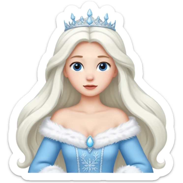 snow princess with long hair wearing snow chirsmas clothes looking at the front sticker