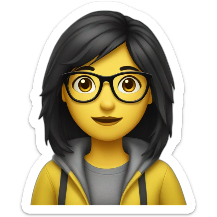 a yellow girl student with black hair glasses sticker