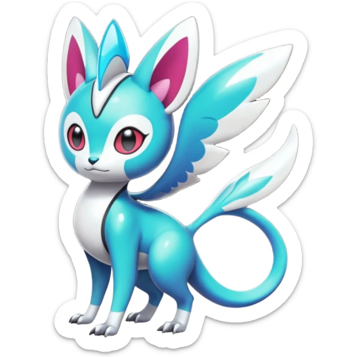 Shiny Colorful glowing glossy smooth soft silky Futuristic Cyber-Vernid-Trico-Meloetta-Latias-Koraidon-Peppercat-Protogen-Pokémon-Digimon-Fakémon-fusion-hybrid-creature sticker
