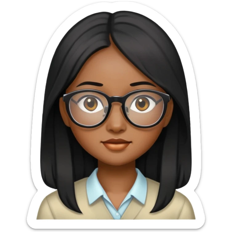 young Vietnamese girl head with long black hair and glasses sticker