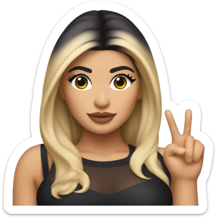 Emoji of Kylie Jenner with blonde hair in a black mini dress with bra, confidently pointing forward with a stylish, influencer vibe pointing forward sticker